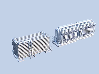 Two Large Industrial Heat Exchangers With Metal Frame And Pipe Arrays 3d model