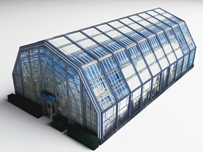 Modern Greenhouse Building With Glass Structure Arched Roof And Transparent Windows 3d model