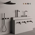 Modern Bathroom With Double Wall Mounted Faucets And Sleek Sink Counter