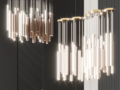 Modern Chandelier with Slender Cylindrical Lights and Metallic Gold Frame for Contemporary Interior Illumination 3d model