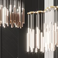 Modern Chandelier with Slender Cylindrical Lights and Metallic Gold Frame for Contemporary Interior Illumination