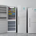 Multiple White Refrigerators With Open Doors Showing Various Beverages Inside 3d model