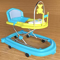 Colorful Blue And Yellow Baby Walker With Toy Bar And Wheels