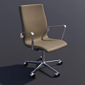 Modern Office Chair With Beige Upholstery Metal Armrests Silver Base And Rolling Wheels