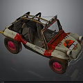 Beige and Red Dune Buggy With Two Seats Red Wheels And Body Graphics