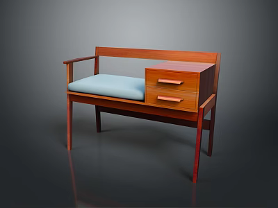 Modern Single Chair With Wooden Frame Blue Cushion Armrests And Side Drawer Cabinet 3d model