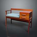 Modern Single Chair With Wooden Frame Blue Cushion Armrests And Side Drawer Cabinet