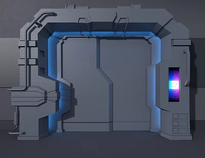 Futuristic Sci Fi Door Design With Blue Lights And Control Panel 3d model