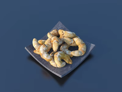 Freshly Baked Golden Croissants on Square Black Plate with Flaky Buttery Texture 3d model