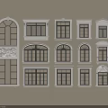 Various Styles of Casement Windows with Different Shapes and Designs White Frames and Decorative Borders