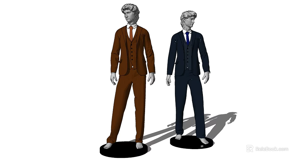 Male Models Standing In Brown And Navy Blue Suits With Vests And Ties 3d model 