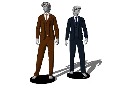 Male Models Standing In Brown And Navy Blue Suits With Vests And Ties 3d model