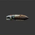 Rusty Old Weapon With Tail Fins And Peeling Paint On Display Stand