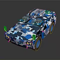 Blue And White Camouflage Military Vehicle With Roof Mounted Equipment And Compact Design