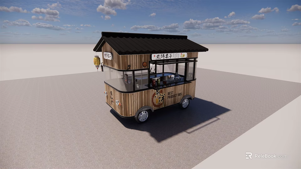 Functional Food Truck With Wooden Exterior And Service Window 3d model 