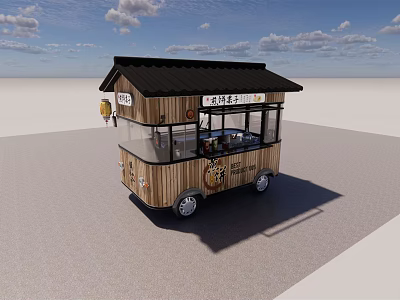 Functional Food Truck With Wooden Exterior And Service Window 3d model
