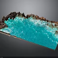 Artistic Tabletop Landscape With Blue Resin Surface And Brown White Rock Edges