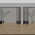 Modern Interior Space With Black Frame Glass Folding Doors And Wooden Floor