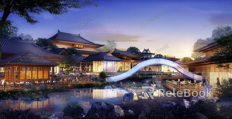 Chinese Hotel Architecture Hot Spring Resort model