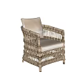 Natural Rattan Leisure Chair With Beige Cushion Woven Armrest And Backrest
