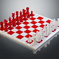 Classic Chess Entertainment With Red And White Chessboard And Neatly Arranged Chess Pieces