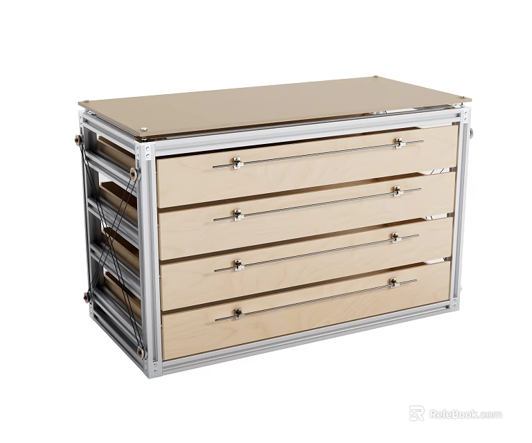 Sturdy Metal Frame Storage Cabinet With Multiple Wooden Drawers And Flat Top 3d model 