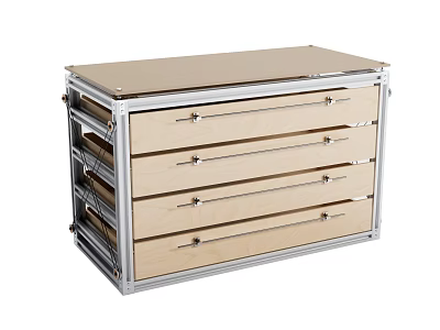 Sturdy Metal Frame Storage Cabinet With Multiple Wooden Drawers And Flat Top 3d model