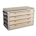 Sturdy Metal Frame Storage Cabinet With Multiple Wooden Drawers And Flat Top