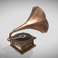 Vintage Electronic Gramophone With Brass Horn Decorative Base And Vinyl Record