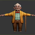 Game Movie Character Elderly Man Wearing Yellow Coat Red Bow Tie with Cane Arms Outstretched