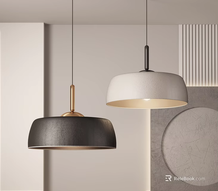 Modern Black and White Pendant Lights with Dome Shades in Minimalist Interior Design 3d model 