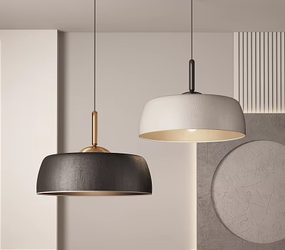 Modern Black and White Pendant Lights with Dome Shades in Minimalist Interior Design 3d model