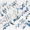 Public Outdoor Fitness Equipment With Various Blue Steel Exercise Tools For Community