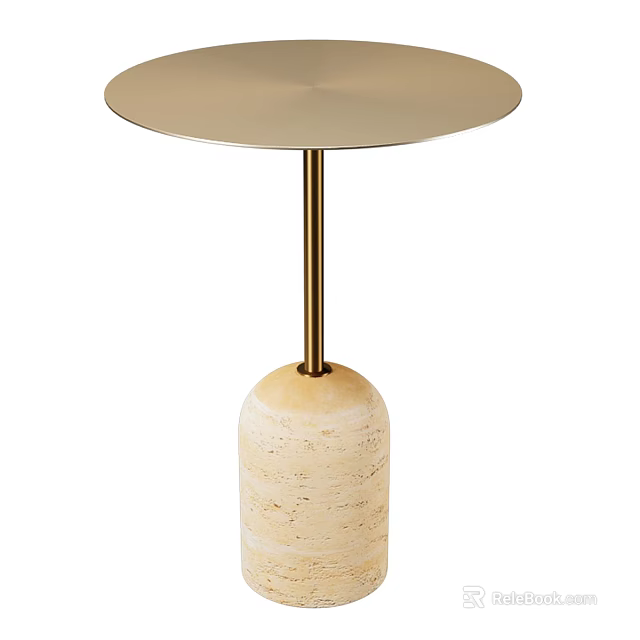 Modern Coffee Table With Round Metal Top And Cylindrical Stone Base 3d model