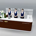 Chevrolet Information Reception Desk with Brown White Design Vase Green Plant and Staff