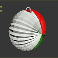 Pleated Origami Paper Lantern With White Red Green Design And Hanging Hook For Home Decor