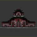 Traditional Chinese Ancient Architecture with Green Roof Red Lanterns Red Pillars and Multi Layered Structure