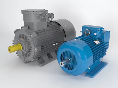 Industrial Equipment Featuring Gray And Blue Electric Motors With Structural Components 3d model