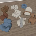 Single Sofa Collection Featuring Various Modern Styles Brown White Blue and Comfortable Design 3d model