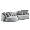 Modern Curved Sofa Design With Light Gray Upholstery And Multiple Pillows 3d model