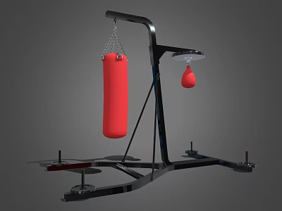 Black Boxing Stand With Red Punching Bag And Red Speed Bag For Home Gym Training 3d model