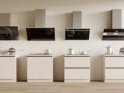 Modern Kitchen Appliances With Range Hoods Stoves And White Cabinets Setup 3d model