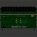 Green Trash Bin With DO NOT BLOCK Sign And Yellow Arrows For Daily Use