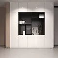 Modern Bookcase Interior Design With White Closed Cabinets Black Open Shelves Books And Decorative Plant