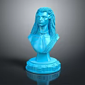 Blue Game Movie Character Bust Sculpture With Long Braided Hair And Detailed Base