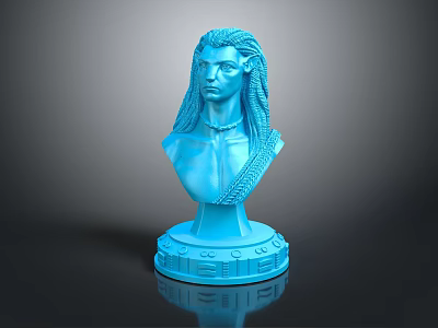 Blue Game Movie Character Bust Sculpture With Long Braided Hair And Detailed Base 3d model