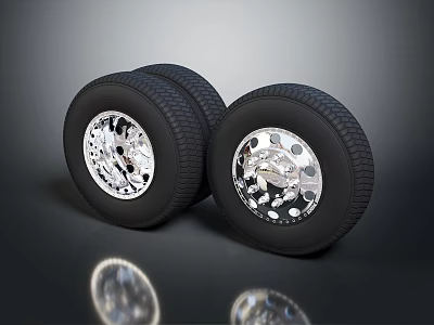 Pair of New Car Tires With Shiny Silver Alloy Rims And Black Rubber Treads 3d model