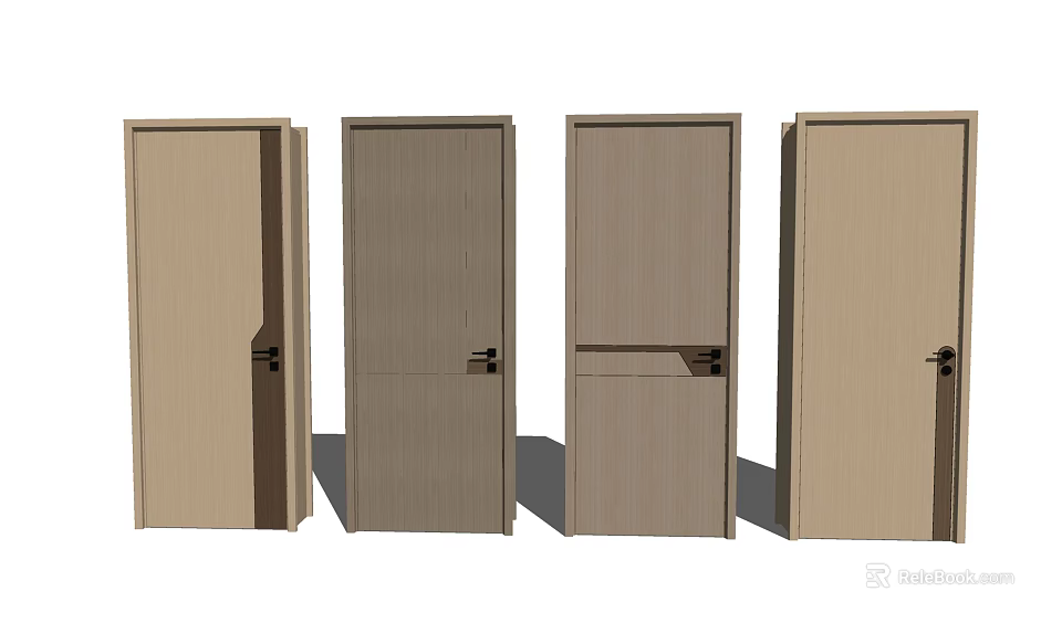 Wooden Swing Doors With Various Light Brown Designs For Interior Spaces 3d model 