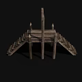 Ancient Historic Wooden Architecture Structure With Ladders And Pointed Spires 3d model