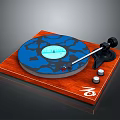 Electronic Turntable with Wooden Base Blue Pattern Platter Tonearm and Control Knobs 3d model